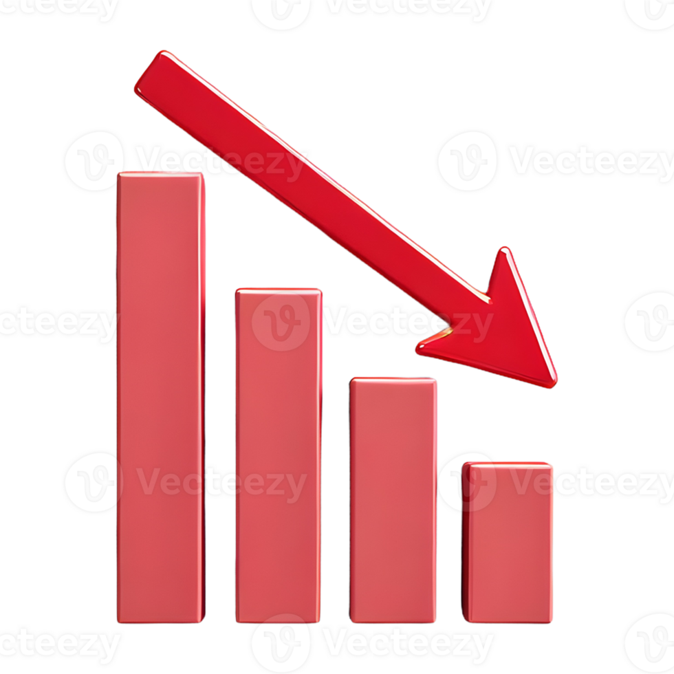 AI generated Decreasing Chart with Red Arrow icon 3d isolated on transparent background png