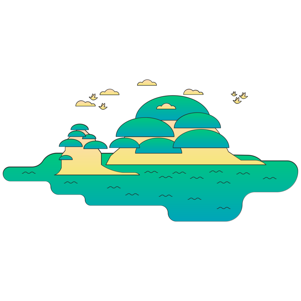 AI generated cartoon island with trees and clouds on it png