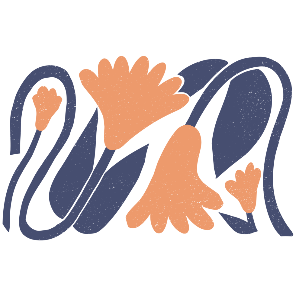 AI generated an abstract floral design with orange and blue flowers png