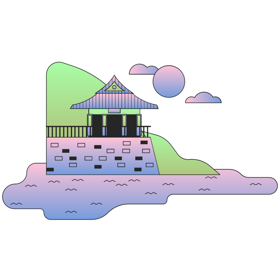 AI generated a cartoon house on the water with a roof png