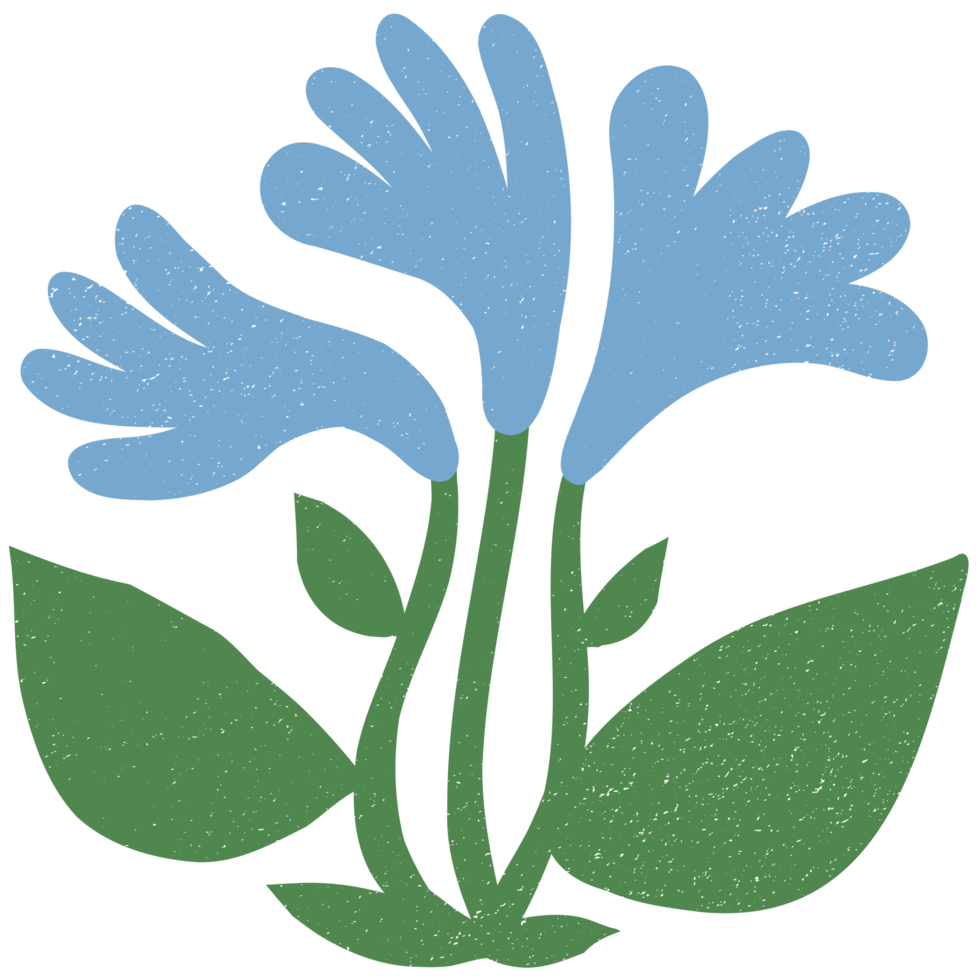 AI generated a blue flower with green leaves on a transparent background png