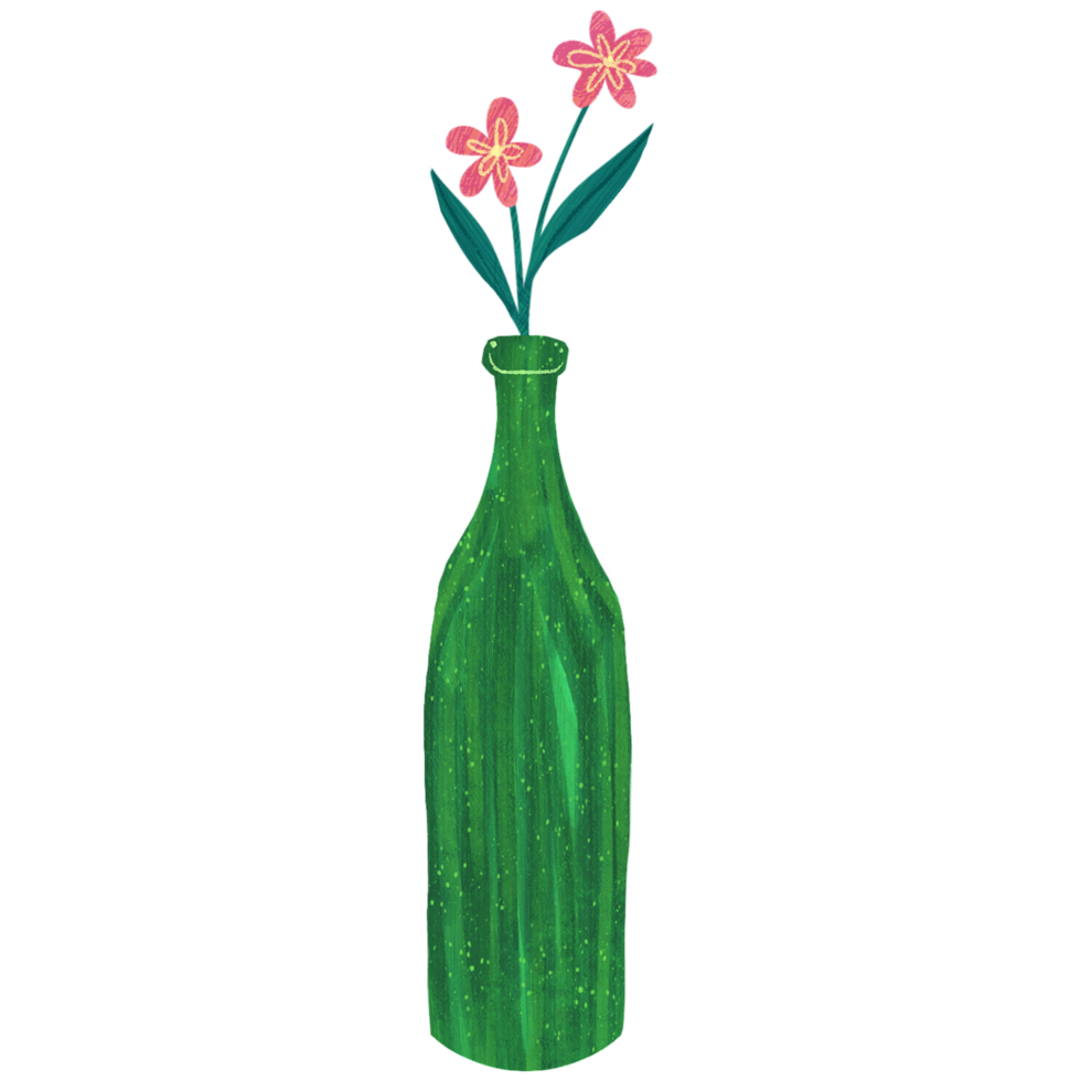 AI generated green bottle with flowers on transparent background png