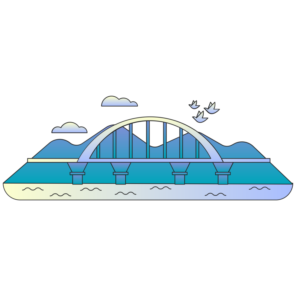 AI generated a bridge over the water with a mountain in the background png