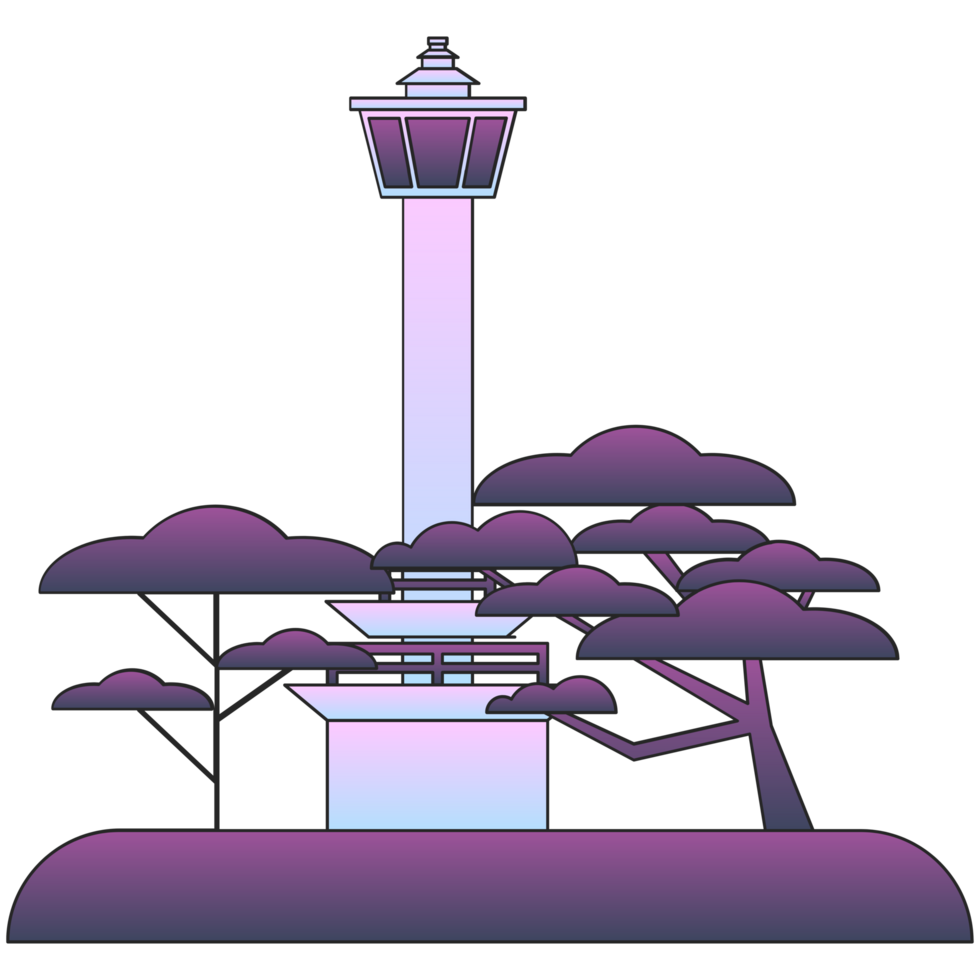 AI generated a tower with purple trees and a light on top png