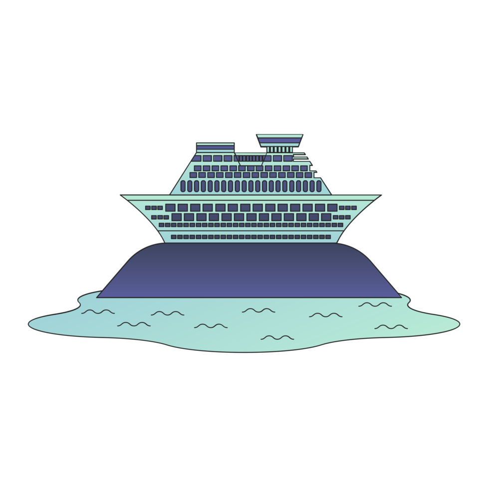 AI generated cruise ship icon, cartoon style isolated on transparent background png