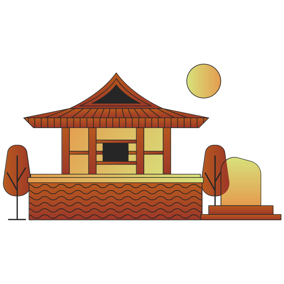 AI generated an asian house with a roof and a tree png