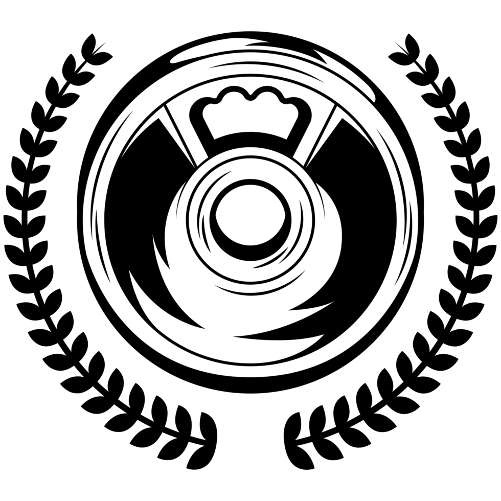 AI generated a black and white logo of a wheel with a crown png