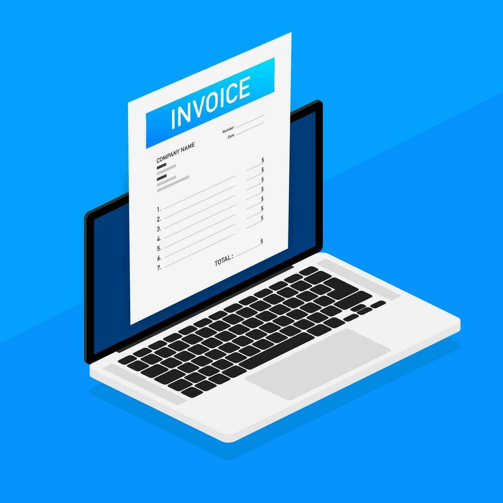 Flat blue invoice illustration. Vector flat illustration. Payment check isometric 3d. Online tax payment