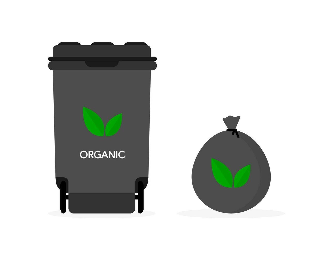 Waste recycling organic. Garbage bag and box nearby. Vector illustration.