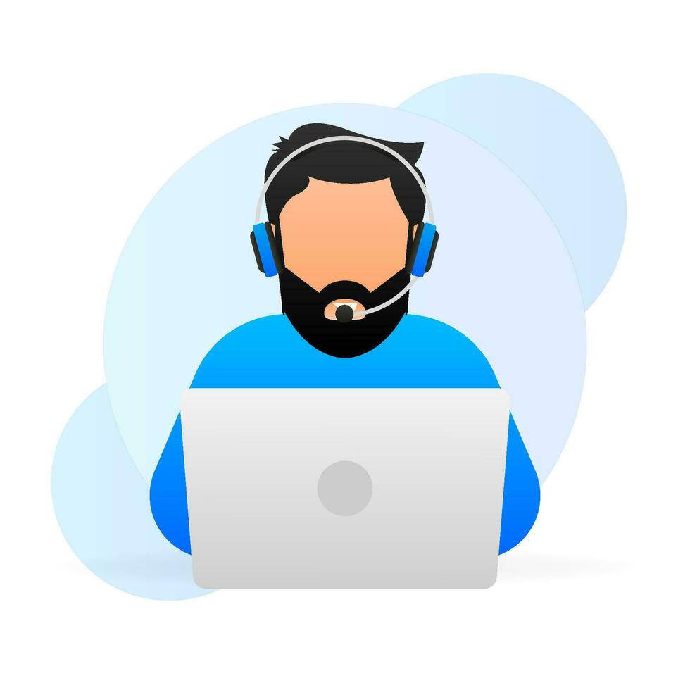Customer help. Tech support. Cartoon vector illustration. Feedback service internet technology. Online support center.