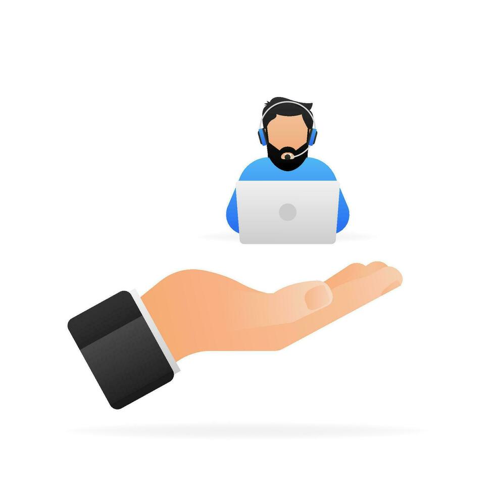Customer help. Tech support. Cartoon vector illustration. Feedback service internet technology. Online support center.