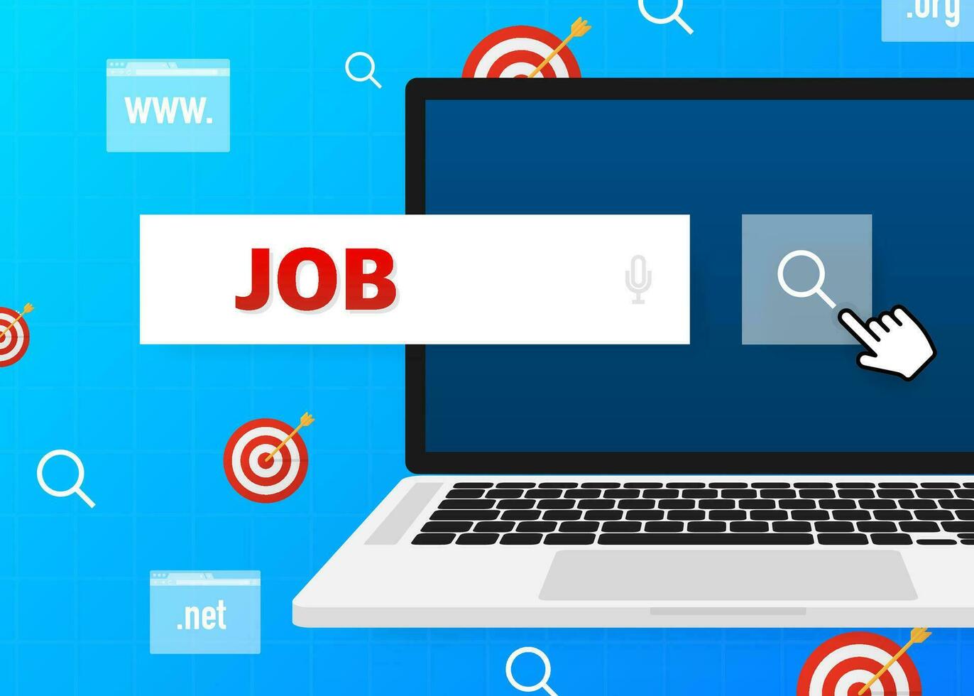 Job search in 3d style on blue background. Flat vector icon