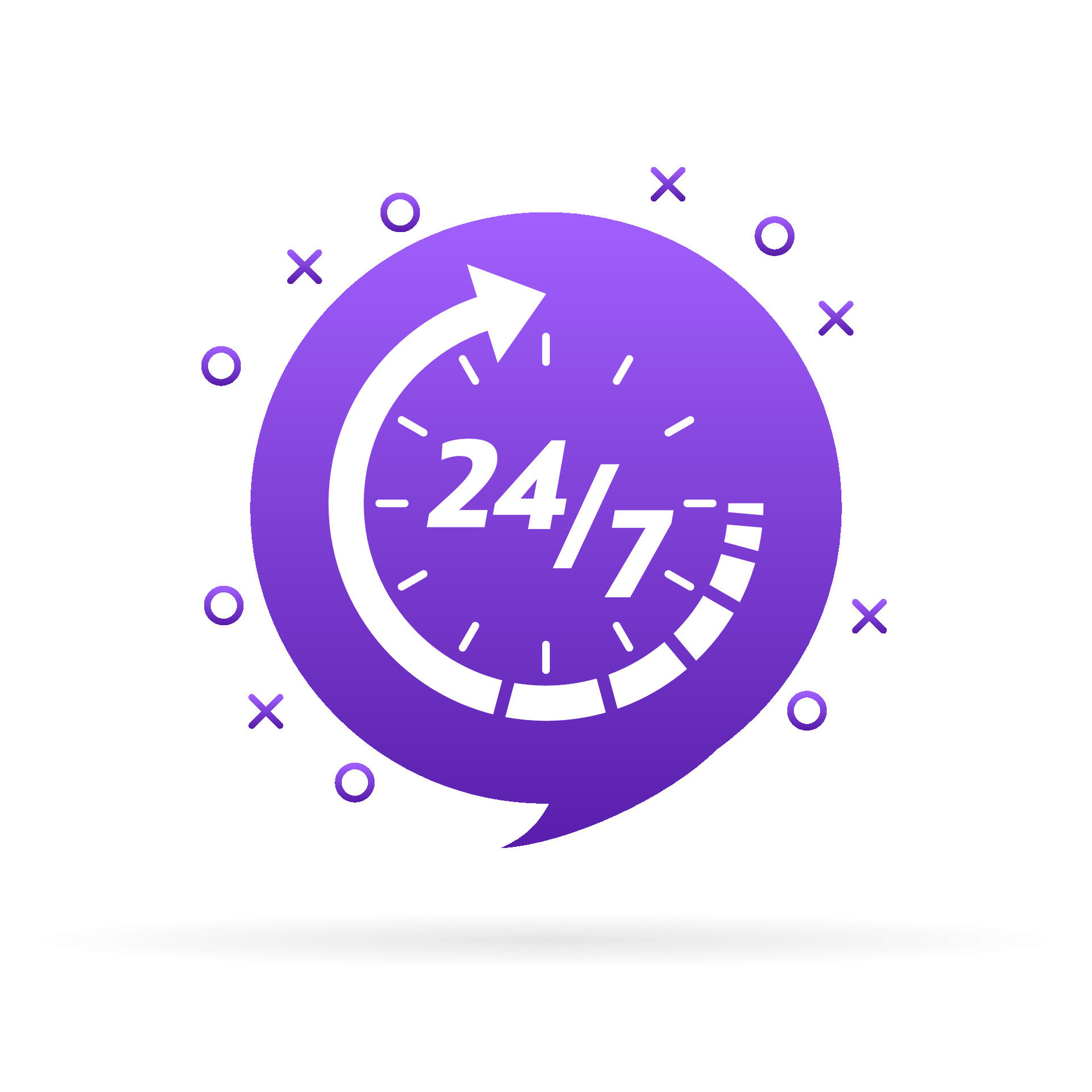 24 hour support in abstract style on white background. Customer service. Online support call
