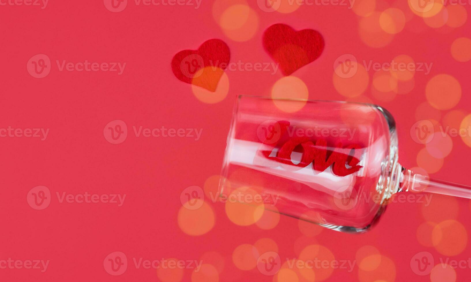 Creative composition for Valentine's Day on the red background. Banner. Top view. Copy space. Selective focus. photo