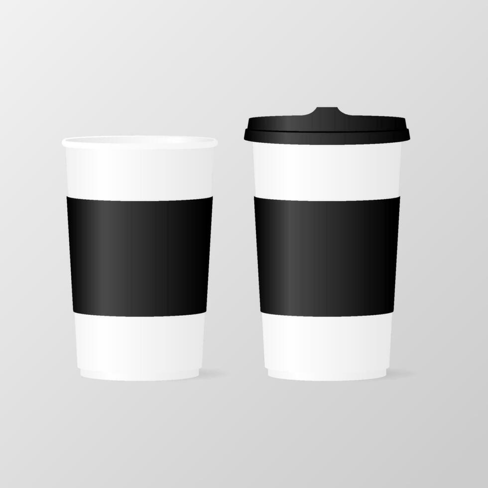 Close up take-out coffee with brown cap and cup holder. vector