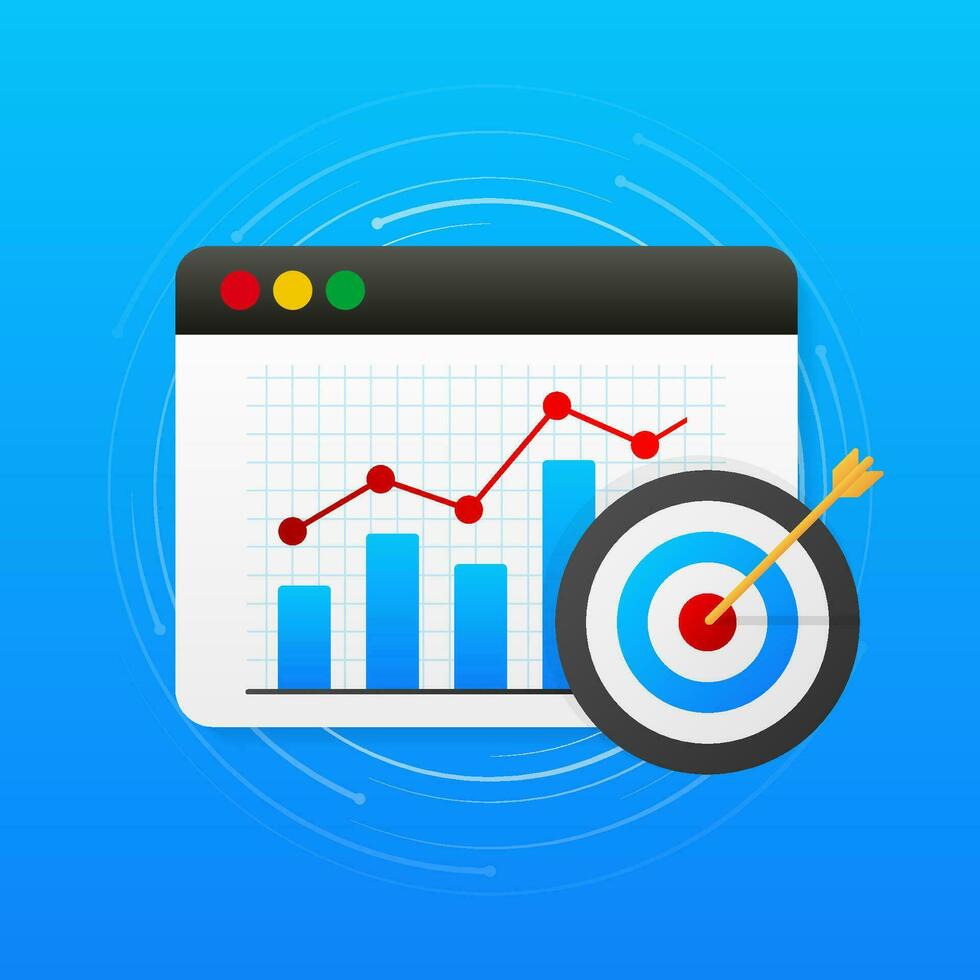 Target with an arrow flat icon concept market goal picture image on blue background. Vector illustration.