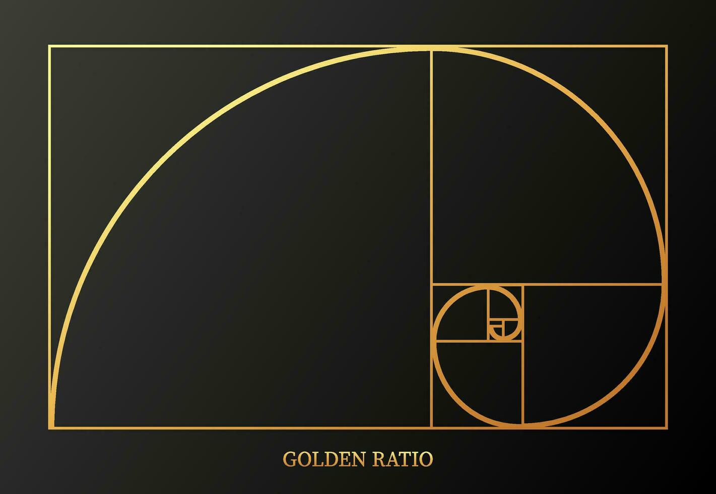 Abstract illustration with golden ratio on gray background. Art gold. Spiral pattern. Line drawing. Vector illustration.