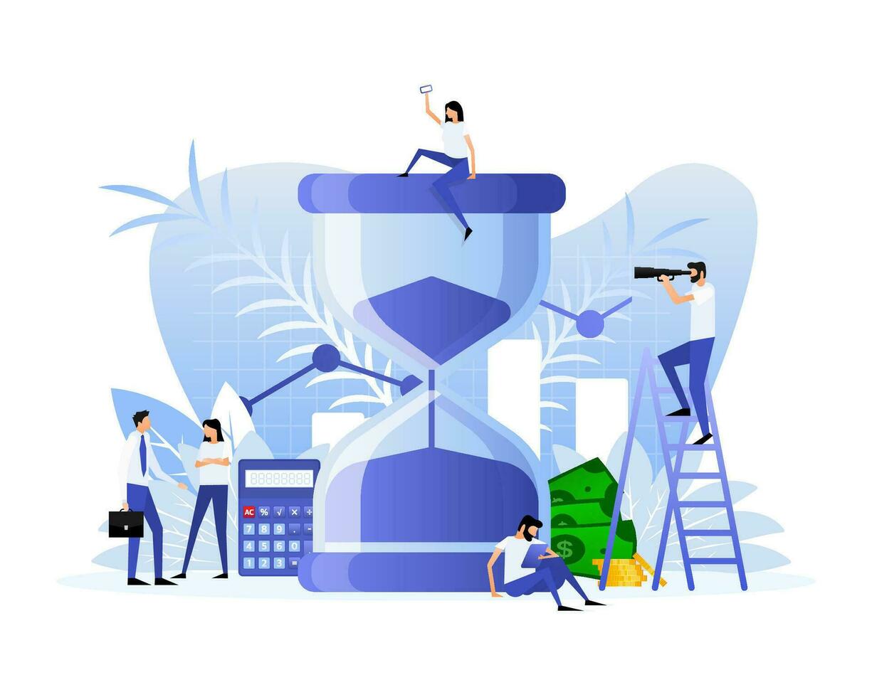 Timer, hourglass and flat people , great design for any purposes. Business people illustration vector