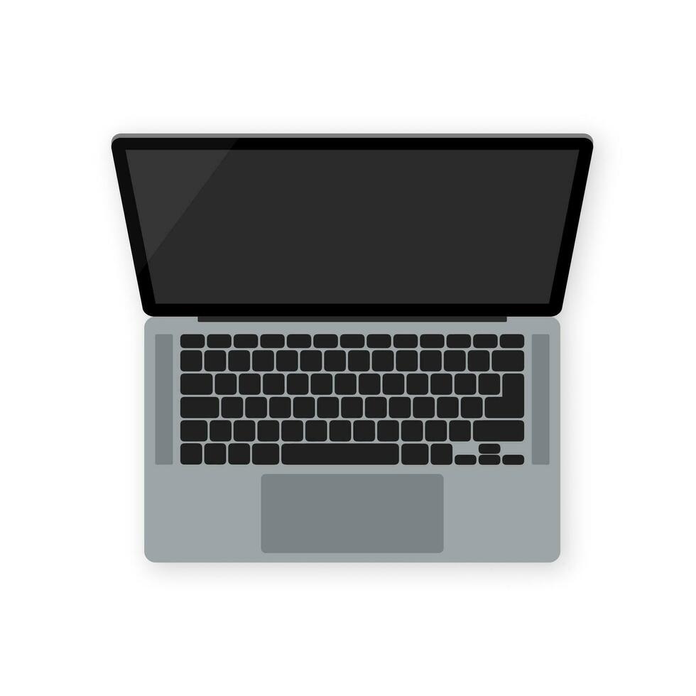 Black laptop on transparent background. Internet technology. Front, side view. Computer screen. vector