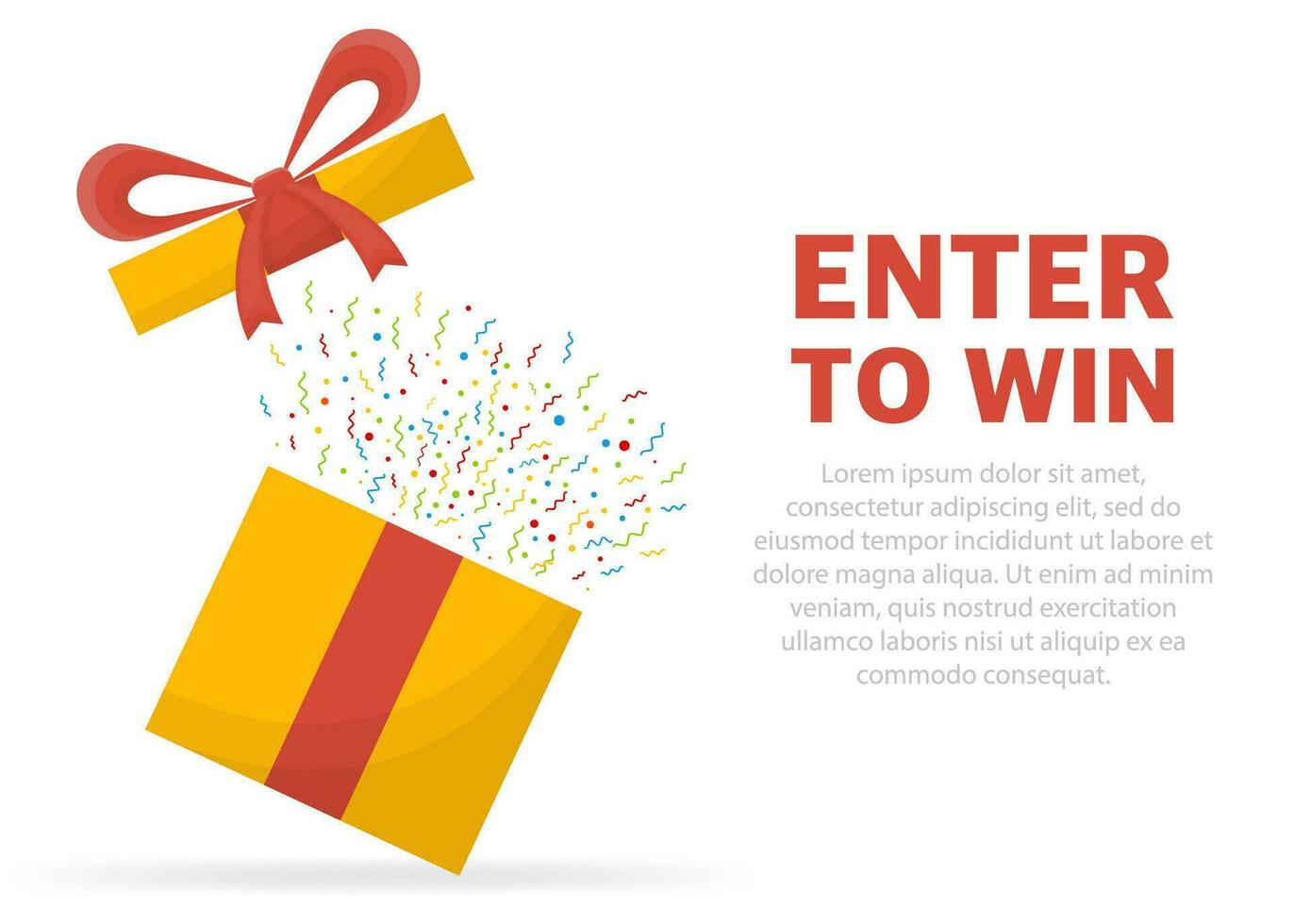 Enter to win prizes. Prize box opening and exploding with fireworks and confetti. vector