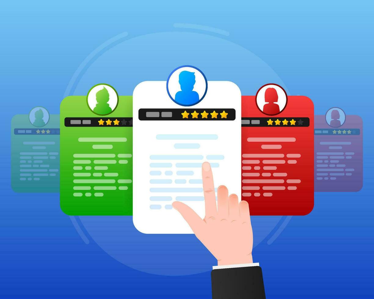 Customer review with gold star icon in flat style. Vector illustration