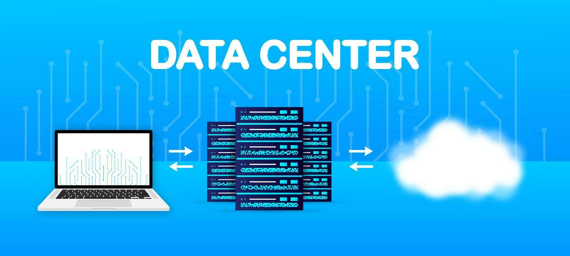 Data base, cloud. Network servers computer hardware technology decorative elements. Vector illustration