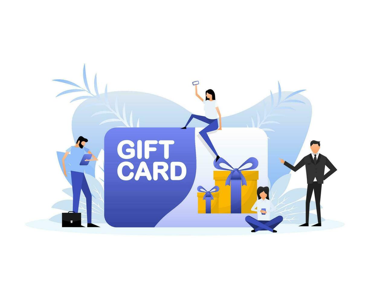 Gift card people. Modern flat illustration concept. Vector drawing.