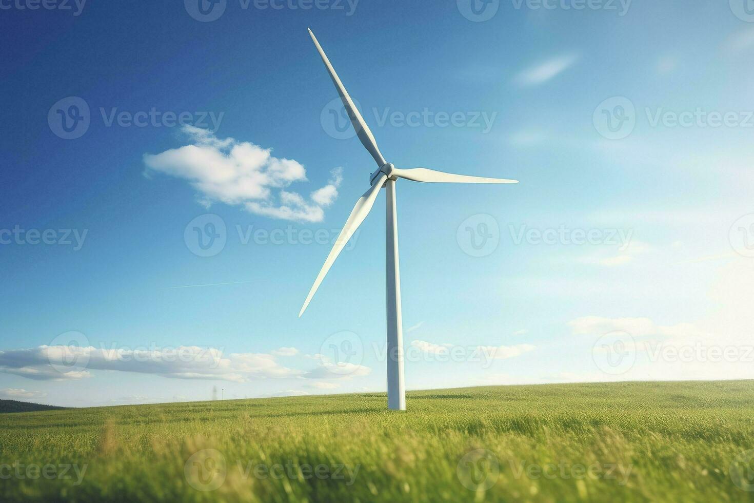 AI generated Panoramic view of wind farm or wind park, with high wind turbines for generation electricity with copy space. photo