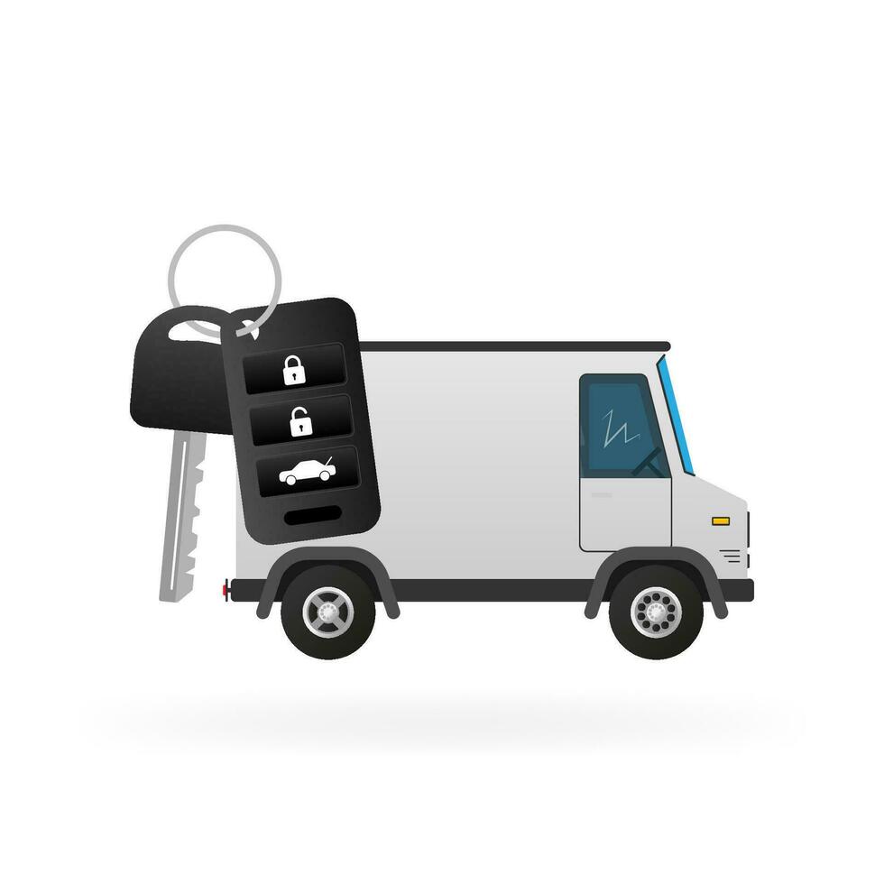 Flat truck with key icon on white background. Mockup template vector illustration