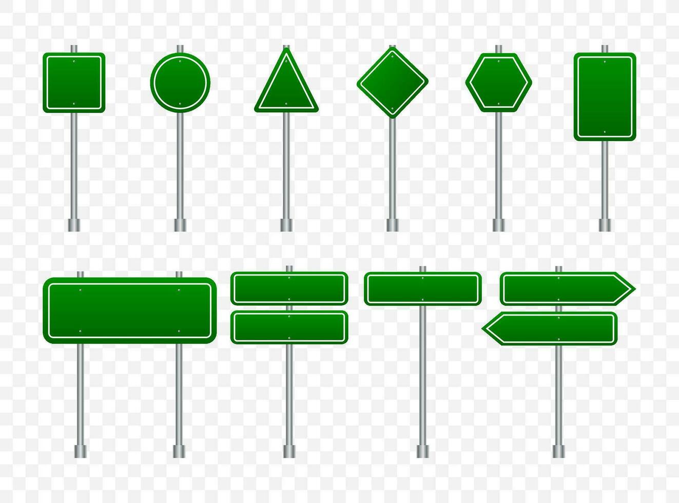 Set of road signs isolated on transparent background. Vector illustration.