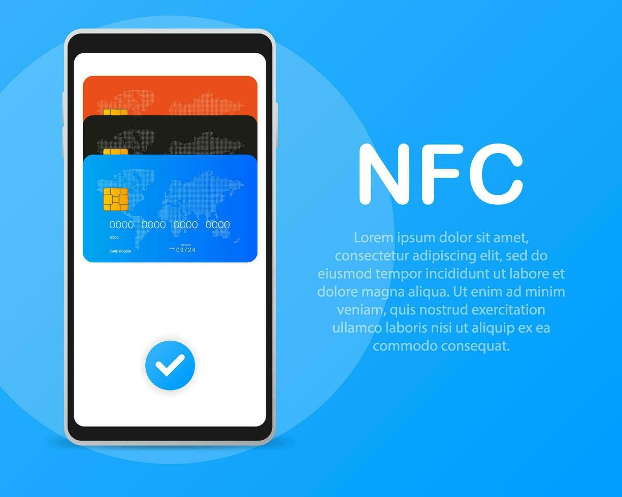 móvil pago. nfc inteligente teléfono concepto icono en plano estilo. vector