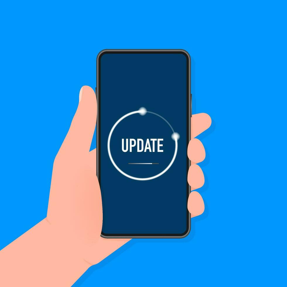 Data update or synchronize with bar process. Update on laptop and smartphone. vector