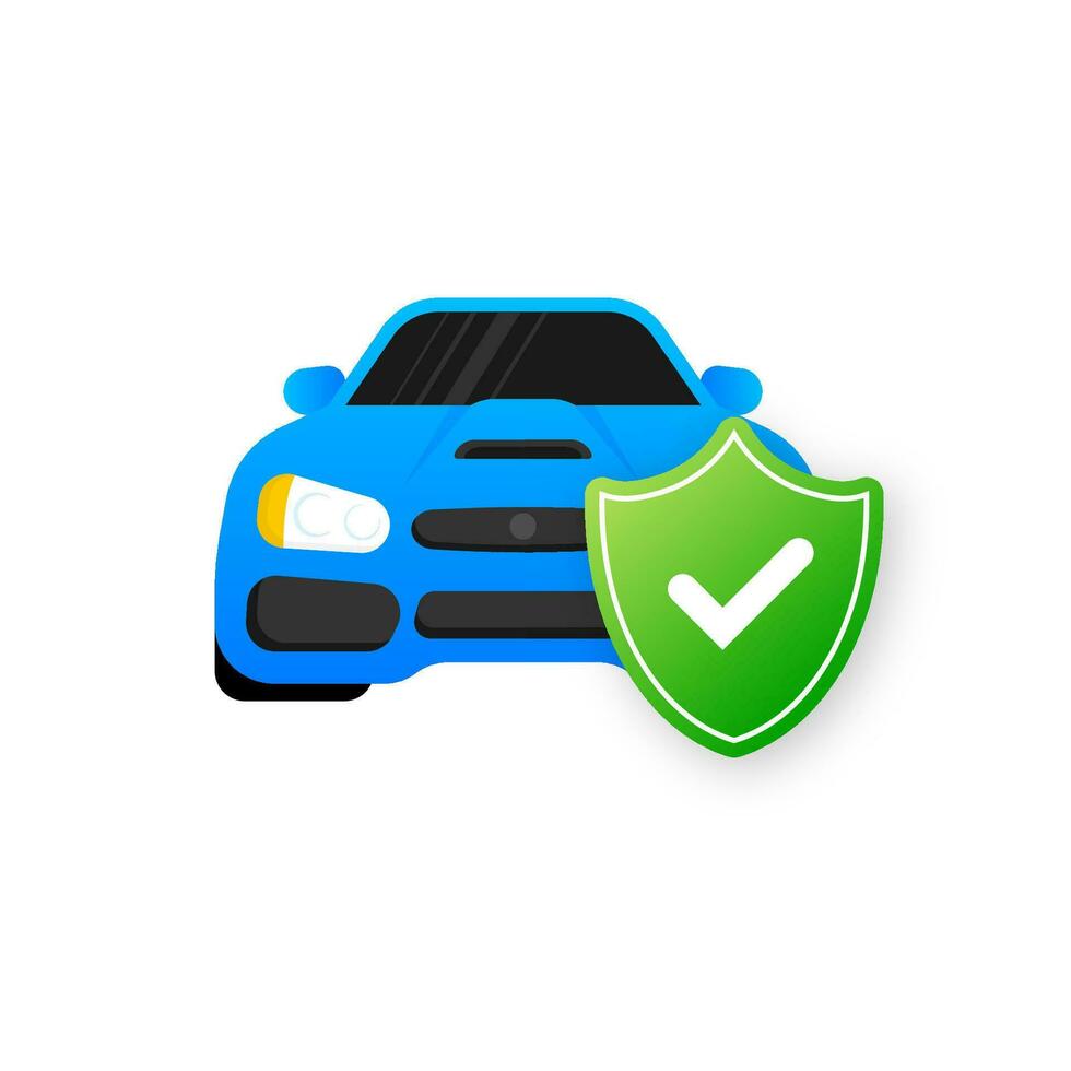 Flat infographic. Car insurance icon on blue background. Flat isometric vector illustration