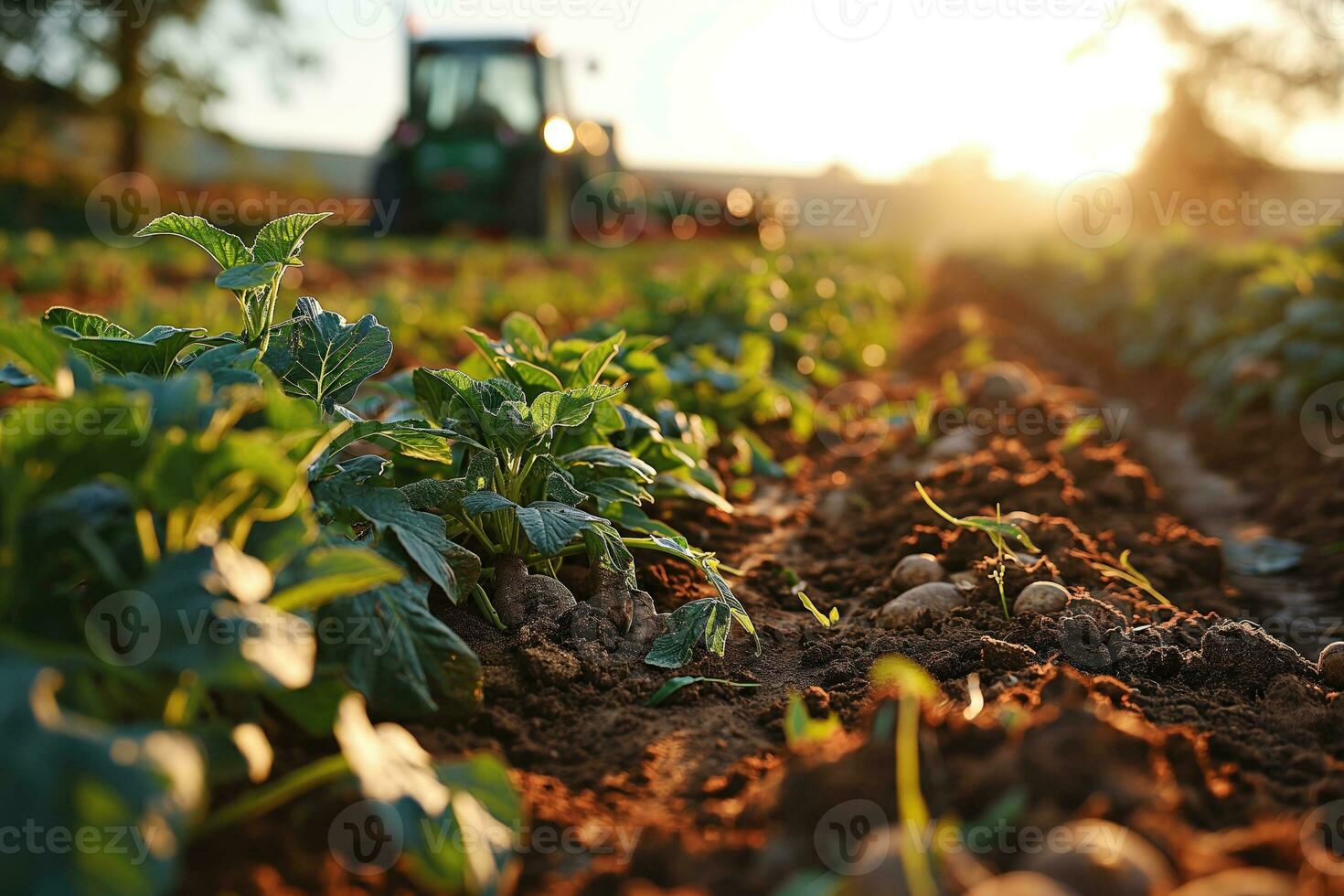 AI generated potato tubers in a furrow on the field after the passage of a potato digger during harvesting photo