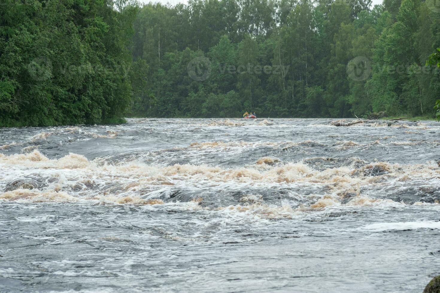 team on a raft passes the rapids on the Shuya River photo