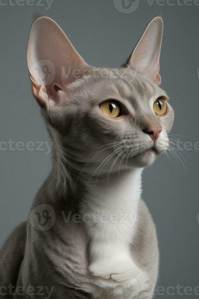 ai generado devon rex gato aislado en gris antecedentes foto