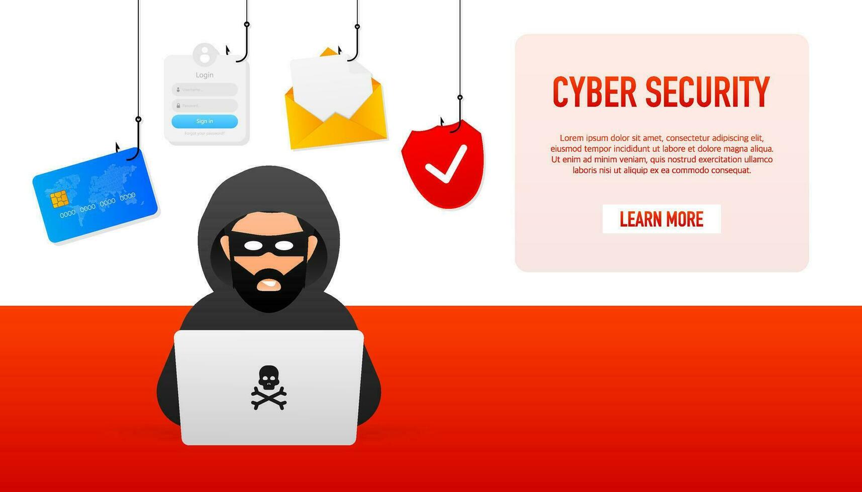 Hacked, great design for any purposes. Internet technology. Cyber crime, hacker attack. Phishing scam. vector