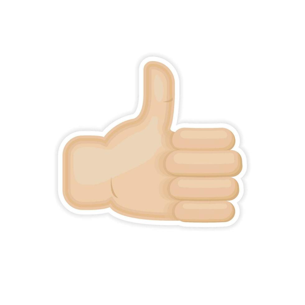 Flat like sticker. Thumb up like icon. Flat cartoon vector illustration