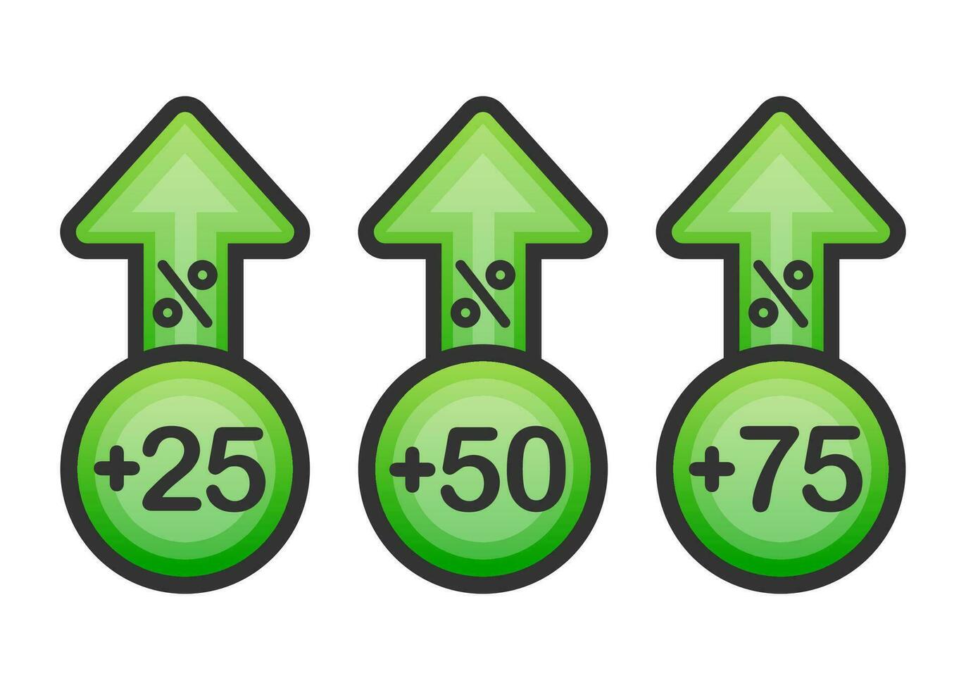 Three different growth in percent on white background. Rate interest. Vector illustration.