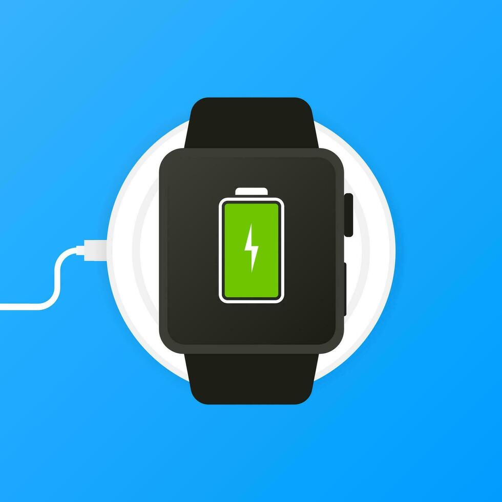 Phone charging, flat icon isolated on a blue background. Concept background design. vector