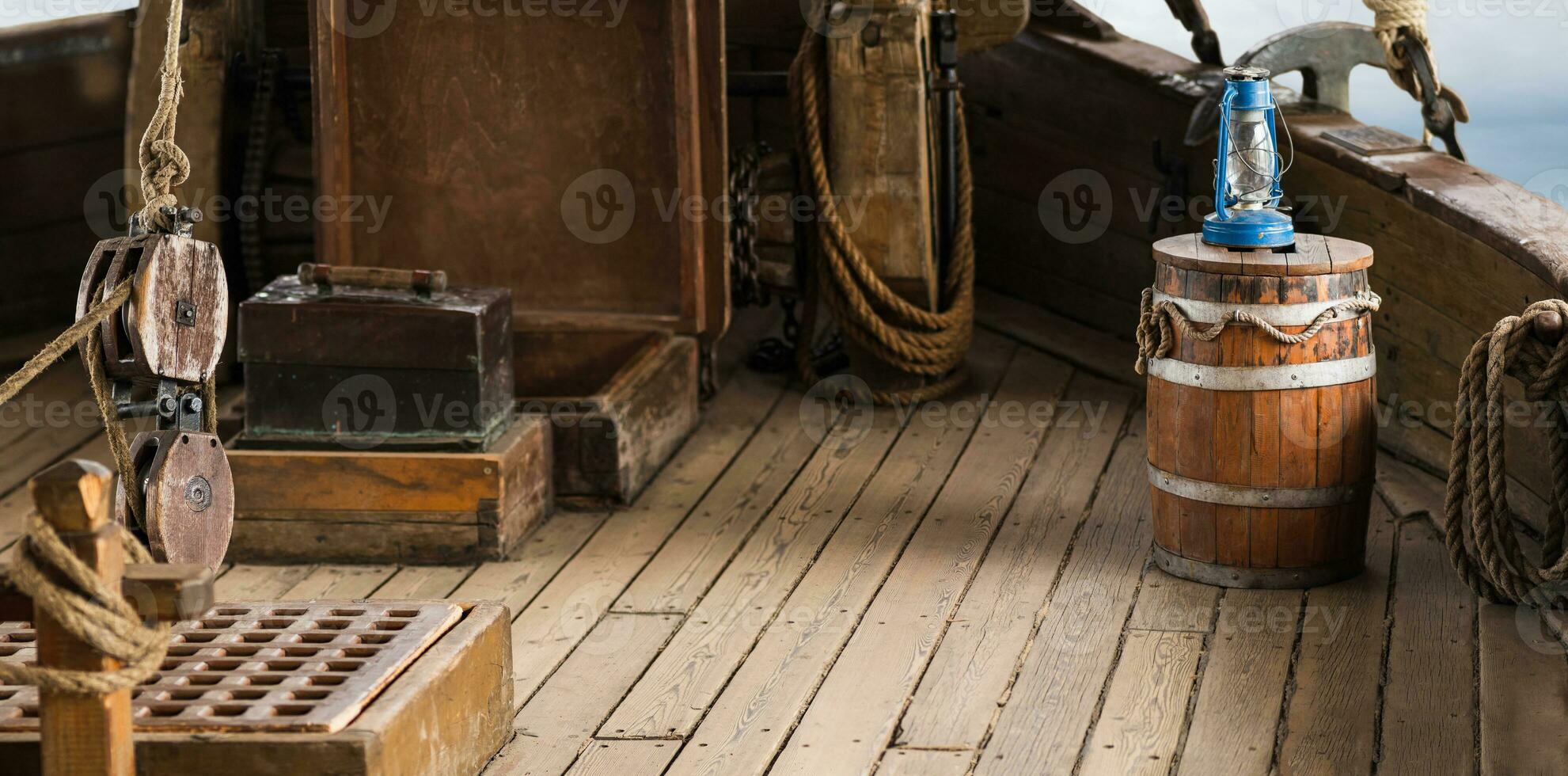 view on the deck of an old sailboat photo