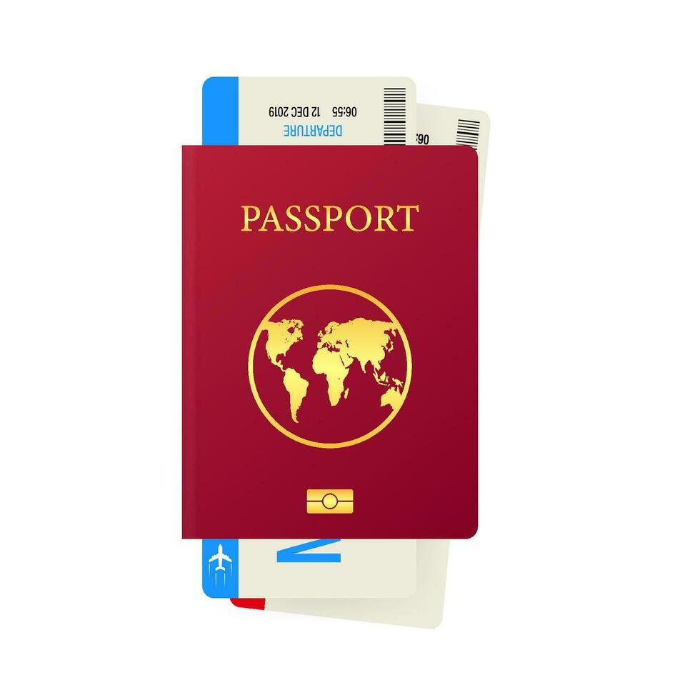 Passport and boarding pass isolated on white background. Travel concept. Vector illustration