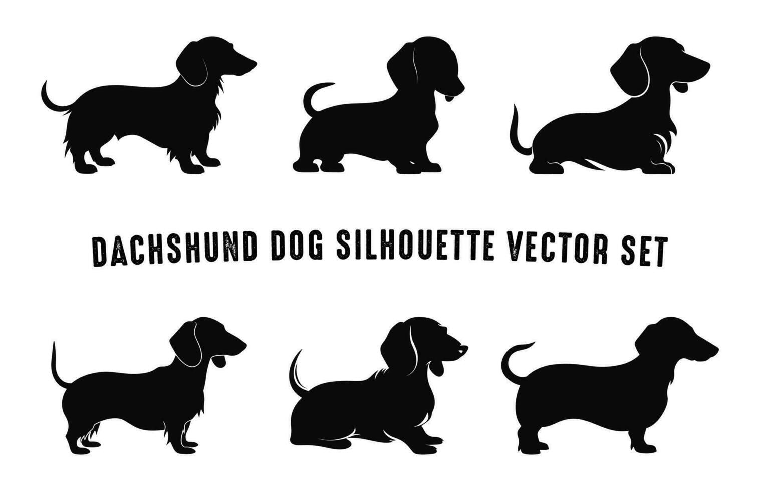 Dachshund Dog Silhouettes black vector Set, Black Silhouette of Dogs Clipart Bundle