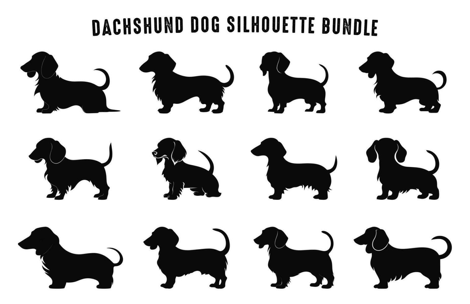 Dachshund Dog Vector black Silhouettes Set, Black Silhouette of Dogs Clipart Bundle