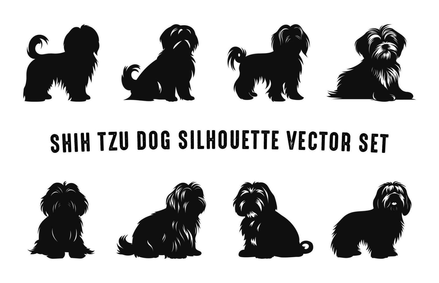 Shih Tzu Dog Silhouettes vector Set, Dogs breed Black Silhouette Bundle