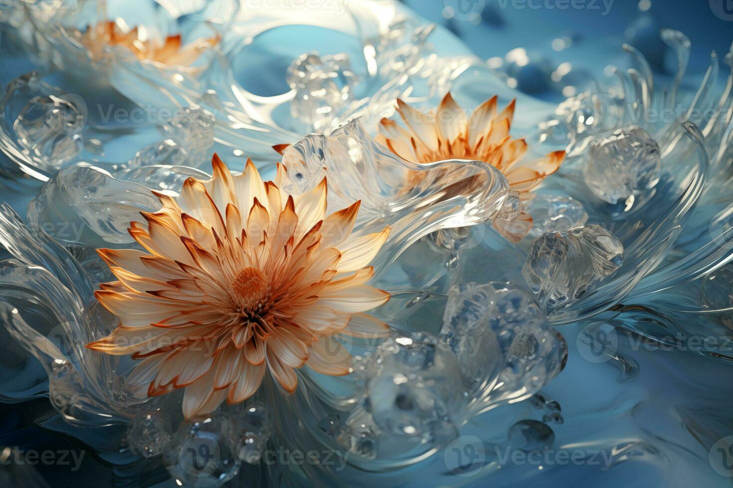 AI generated abstract background with ice flowers photo