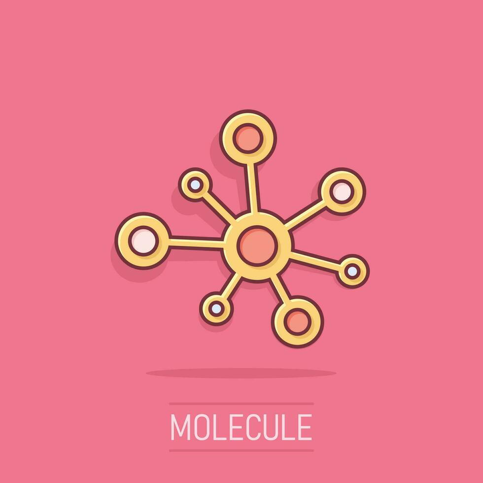Hub network connection sign icon in comic style. Dna molecule vector cartoon illustration on white isolated background. Atom business concept splash effect.