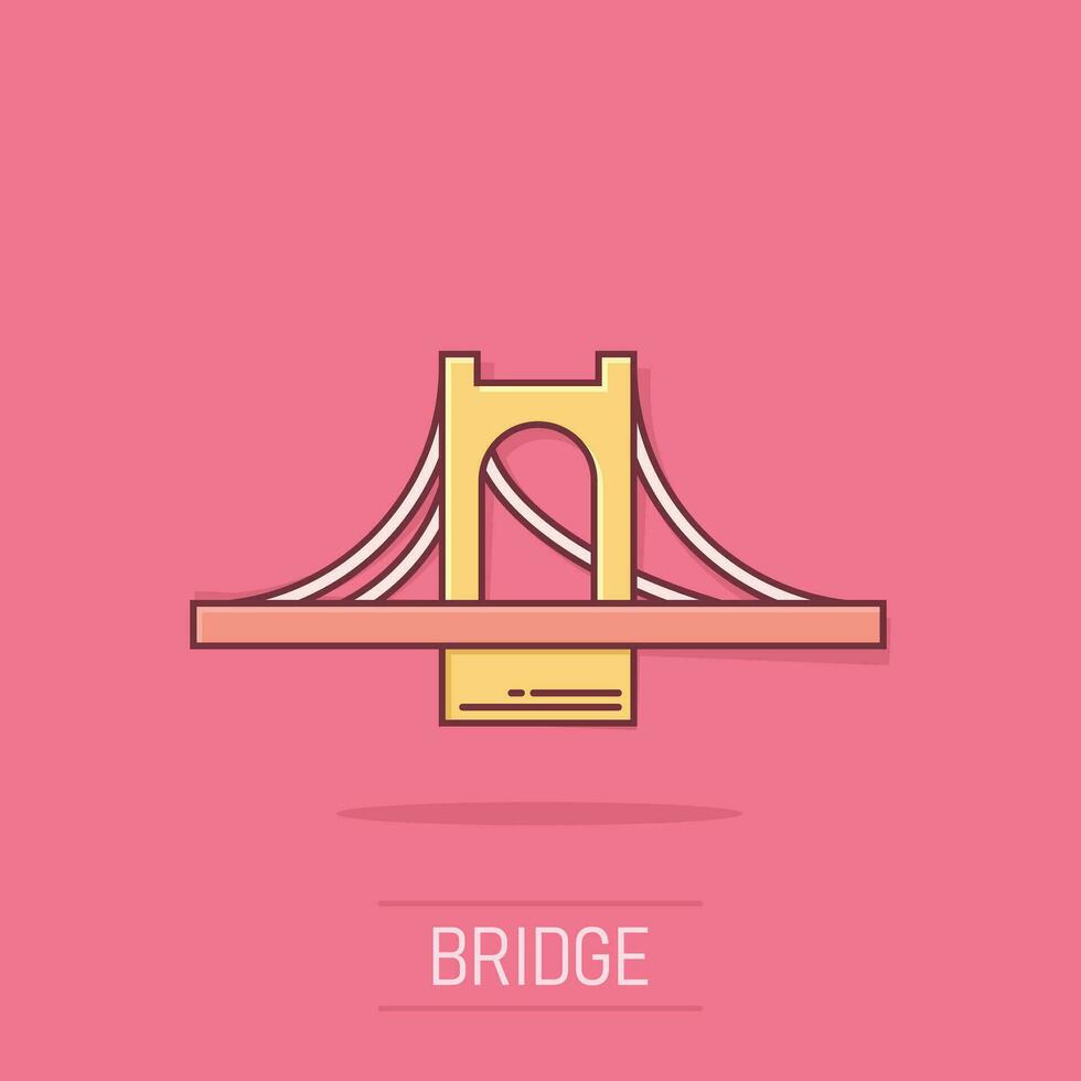 Bridge sign icon in comic style. Drawbridge vector cartoon illustration on white isolated background. Road business concept splash effect.