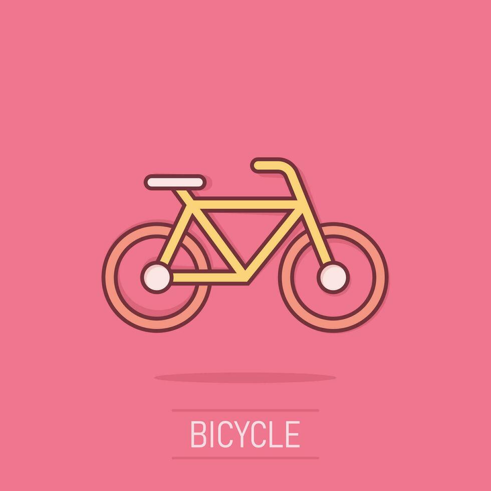 bicicleta firmar icono en cómic estilo. bicicleta vector dibujos animados ilustración en aislado antecedentes. ciclismo negocio concepto chapoteo efecto.