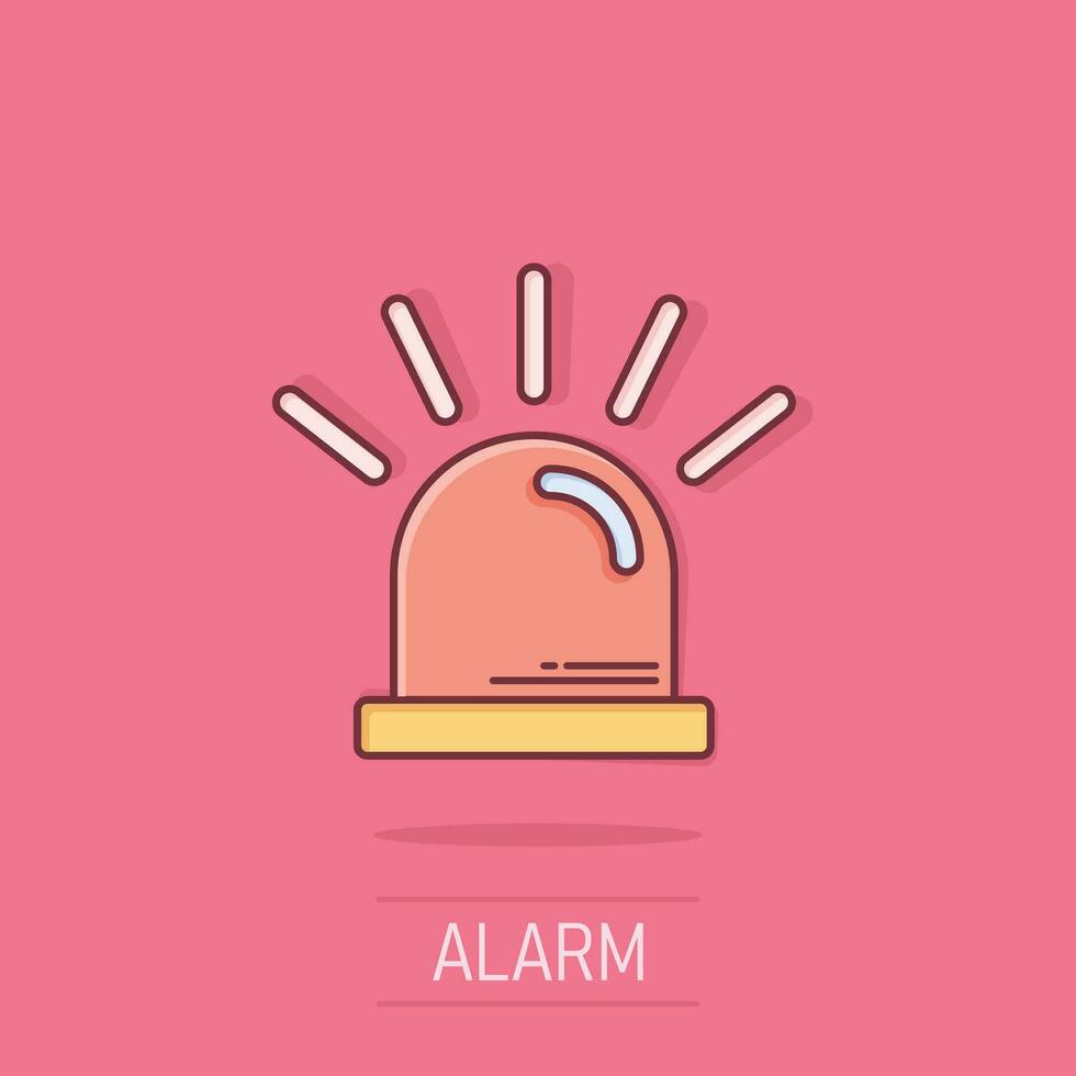 Emergency siren icon in comic style. Police alarm vector cartoon illustration on isolated background. Medical alert business concept splash effect.